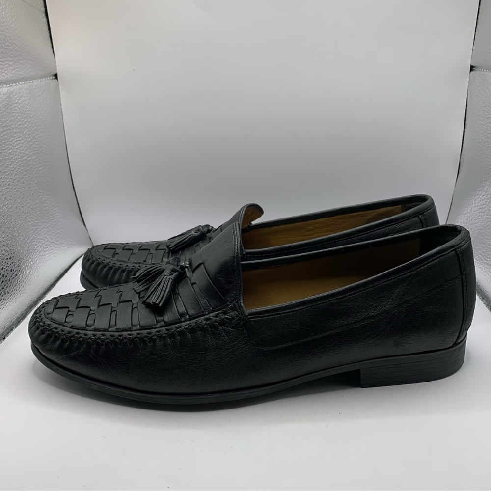 Johnston & Murphy Black sheepskin Leather Woven Tassel Loafer Shoes Men's 11.5M